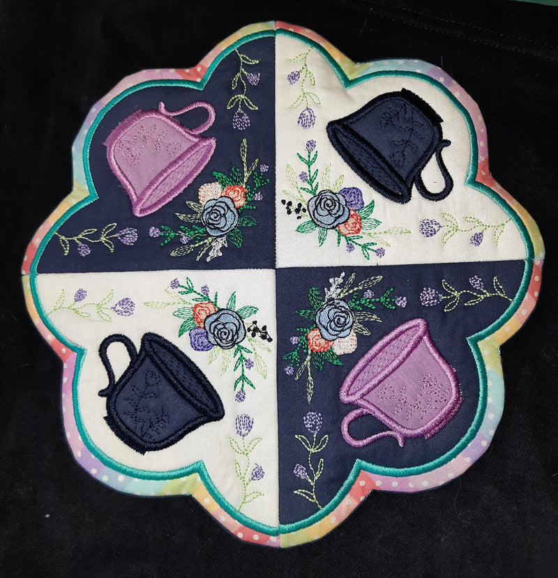 Teacup Table Centre 4x4 5x5 6x6 7x7 8x8 In the hoop machine embroidery designs