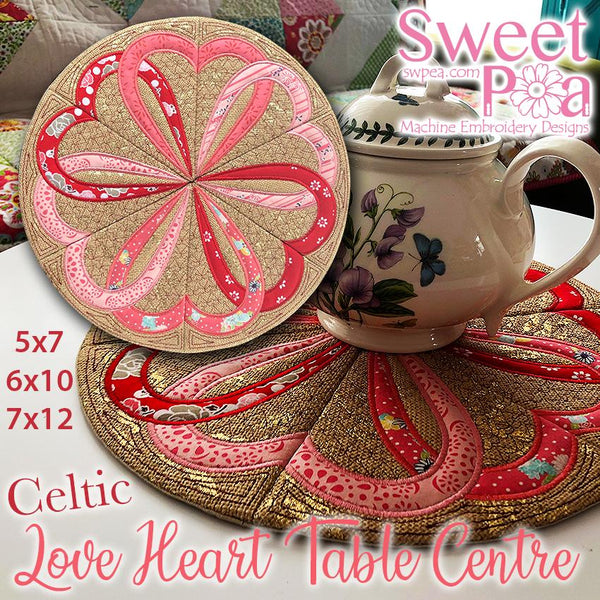 Celtic Love Heart Table Centre 5x7 6x10 7x12 - Sweet Pea Australia In the hoop machine embroidery designs. in the hoop project, in the hoop embroidery designs, craft in the hoop project, diy in the hoop project, diy craft in the hoop project, in the hoop embroidery patterns, design in the hoop patterns, embroidery designs for in the hoop embroidery projects, best in the hoop machine embroidery designs perfect for all hoops and embroidery machines