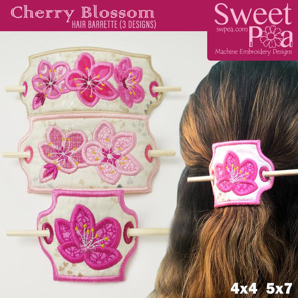 Cherry Blossom Hair Barrette 4x4 and 5x7 - Sweet Pea Australia In the hoop machine embroidery designs. in the hoop project, in the hoop embroidery designs, craft in the hoop project, diy in the hoop project, diy craft in the hoop project, in the hoop embroidery patterns, design in the hoop patterns, embroidery designs for in the hoop embroidery projects, best in the hoop machine embroidery designs perfect for all hoops and embroidery machines