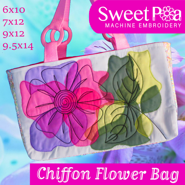 Chiffon flower bag 6x10 7x12 9x12 9.5x14 In the hoop machine embroidery designs