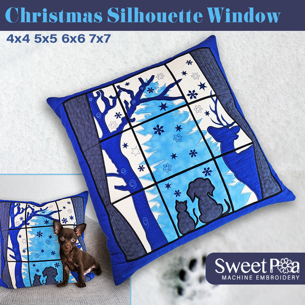 Christmas Silhouette Window Cushion 4x4 5x5 6x6 7x7 In the hoop machine embroidery designs