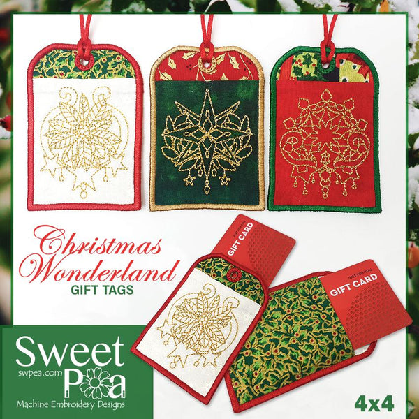 Christmas Wonderland  Gift Tags 4x4 - Sweet Pea Australia In the hoop machine embroidery designs. in the hoop project, in the hoop embroidery designs, craft in the hoop project, diy in the hoop project, diy craft in the hoop project, in the hoop embroidery patterns, design in the hoop patterns, embroidery designs for in the hoop embroidery projects, best in the hoop machine embroidery designs perfect for all hoops and embroidery machines