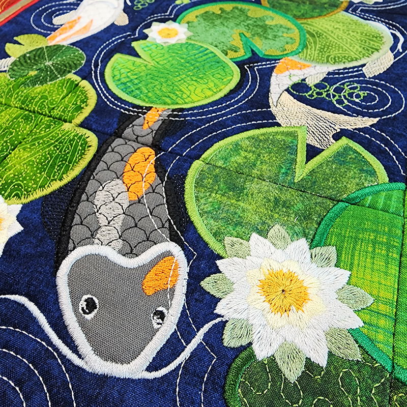 Koi Pond Mini Quilt 4x4 5x5 6x6 7x7 In the hoop machine embroidery designs