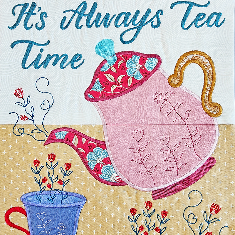 Tea Time Flag 5x7 6x10 7x12 In the hoop machine embroidery designs