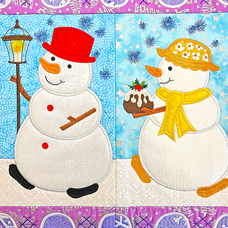 Snowman Family Outing Table Runner 5x7 6x10 7x12 In the hoop machine embroidery designs