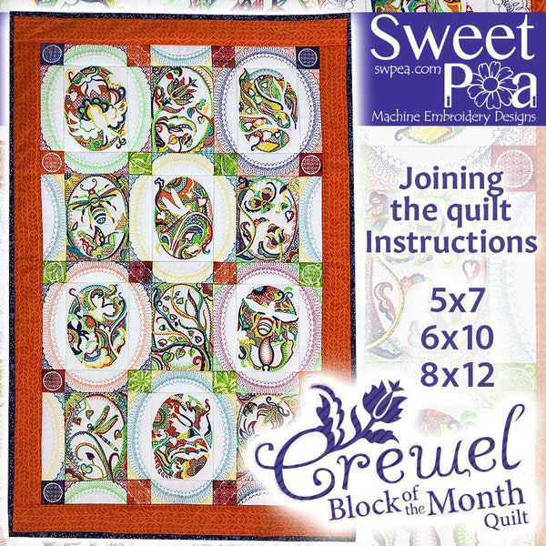 BOM Block of the Month Crewel Quilt Joining the Quilt Instructions - Sweet Pea Australia In the hoop machine embroidery designs. in the hoop project, in the hoop embroidery designs, craft in the hoop project, diy in the hoop project, diy craft in the hoop project, in the hoop embroidery patterns, design in the hoop patterns, embroidery designs for in the hoop embroidery projects, best in the hoop machine embroidery designs perfect for all hoops and embroidery machines