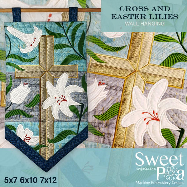 Cross and Easter Lilies Wall Hanging 5x7 6x10 7x12 - Sweet Pea Australia In the hoop machine embroidery designs. in the hoop project, in the hoop embroidery designs, craft in the hoop project, diy in the hoop project, diy craft in the hoop project, in the hoop embroidery patterns, design in the hoop patterns, embroidery designs for in the hoop embroidery projects, best in the hoop machine embroidery designs perfect for all hoops and embroidery machines