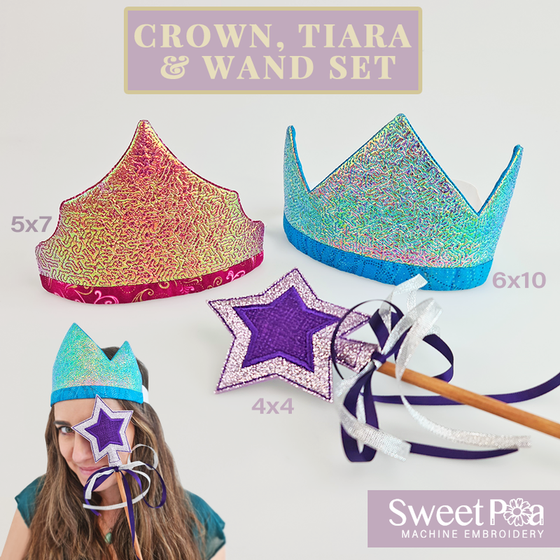 Crown, Tiara and Wand Set - Sweet Pea Australia In the hoop machine embroidery designs. in the hoop project, in the hoop embroidery designs, craft in the hoop project, diy in the hoop project, diy craft in the hoop project, in the hoop embroidery patterns, design in the hoop patterns, embroidery designs for in the hoop embroidery projects, best in the hoop machine embroidery designs perfect for all hoops and embroidery machines