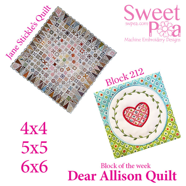 Dear Allison quilt block 212 in the 4x4 5x5 6x6 - Sweet Pea Australia In the hoop machine embroidery designs. in the hoop project, in the hoop embroidery designs, craft in the hoop project, diy in the hoop project, diy craft in the hoop project, in the hoop embroidery patterns, design in the hoop patterns, embroidery designs for in the hoop embroidery projects, best in the hoop machine embroidery designs perfect for all hoops and embroidery machines