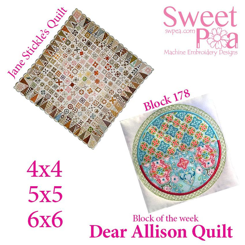 Dear Allison quilt block 178 and BONUS border block 179 in the 4x4 5x5 6x6 - Sweet Pea Australia In the hoop machine embroidery designs. in the hoop project, in the hoop embroidery designs, craft in the hoop project, diy in the hoop project, diy craft in the hoop project, in the hoop embroidery patterns, design in the hoop patterns, embroidery designs for in the hoop embroidery projects, best in the hoop machine embroidery designs perfect for all hoops and embroidery machines