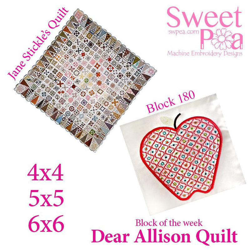Dear Allison quilt block 180 and BONUS border block 181 in the 4x4 5x5 6x6 - Sweet Pea Australia In the hoop machine embroidery designs. in the hoop project, in the hoop embroidery designs, craft in the hoop project, diy in the hoop project, diy craft in the hoop project, in the hoop embroidery patterns, design in the hoop patterns, embroidery designs for in the hoop embroidery projects, best in the hoop machine embroidery designs perfect for all hoops and embroidery machines