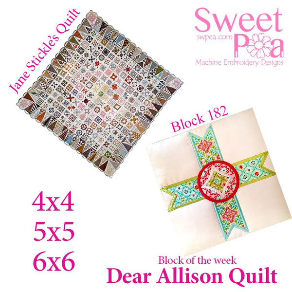 Dear Allison quilt block 182 and BONUS border block 183 in the 4x4 5x5 6x6 - Sweet Pea Australia In the hoop machine embroidery designs. in the hoop project, in the hoop embroidery designs, craft in the hoop project, diy in the hoop project, diy craft in the hoop project, in the hoop embroidery patterns, design in the hoop patterns, embroidery designs for in the hoop embroidery projects, best in the hoop machine embroidery designs perfect for all hoops and embroidery machines