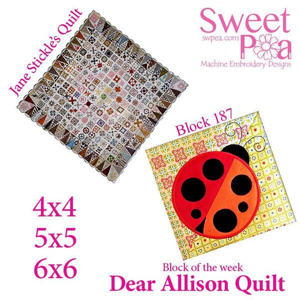 Dear Allison quilt block 187 in the 4x4 5x5 6x6 - Sweet Pea Australia In the hoop machine embroidery designs. in the hoop project, in the hoop embroidery designs, craft in the hoop project, diy in the hoop project, diy craft in the hoop project, in the hoop embroidery patterns, design in the hoop patterns, embroidery designs for in the hoop embroidery projects, best in the hoop machine embroidery designs perfect for all hoops and embroidery machines