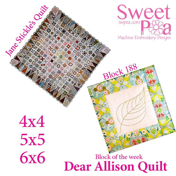 Dear Allison quilt block 188 and BONUS border block 189 in the 4x4 5x5 6x6 - Sweet Pea Australia In the hoop machine embroidery designs. in the hoop project, in the hoop embroidery designs, craft in the hoop project, diy in the hoop project, diy craft in the hoop project, in the hoop embroidery patterns, design in the hoop patterns, embroidery designs for in the hoop embroidery projects, best in the hoop machine embroidery designs perfect for all hoops and embroidery machines