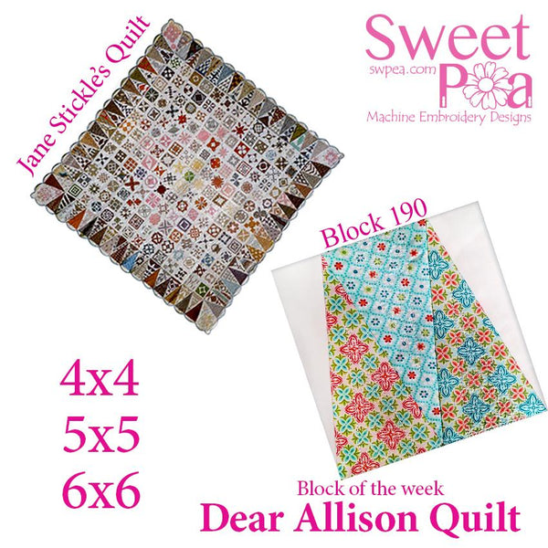 Dear Allison quilt block 190 in the 4x4 5x5 6x6 - Sweet Pea Australia In the hoop machine embroidery designs. in the hoop project, in the hoop embroidery designs, craft in the hoop project, diy in the hoop project, diy craft in the hoop project, in the hoop embroidery patterns, design in the hoop patterns, embroidery designs for in the hoop embroidery projects, best in the hoop machine embroidery designs perfect for all hoops and embroidery machines