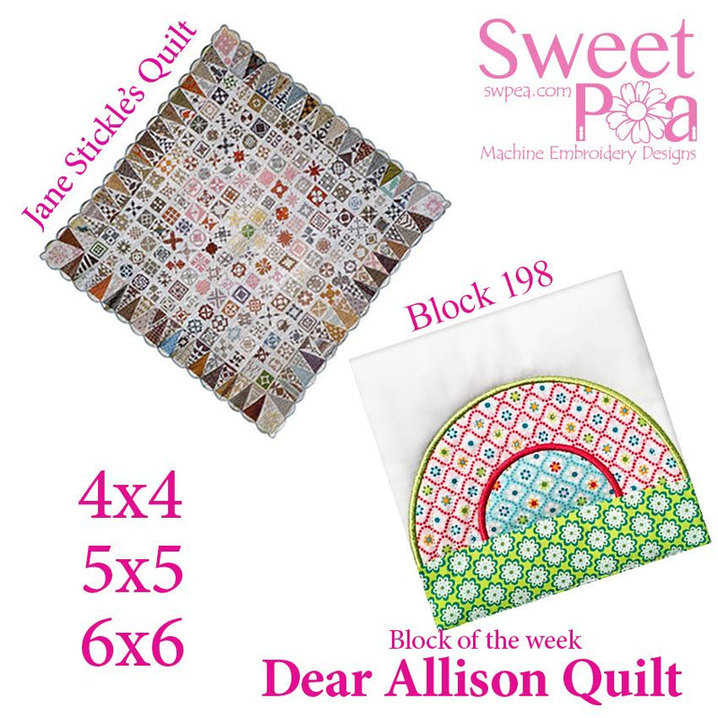 Dear Allison quilt block 198 and BONUS border block 199 in the 4x4 5x5 6x6 - Sweet Pea Australia In the hoop machine embroidery designs. in the hoop project, in the hoop embroidery designs, craft in the hoop project, diy in the hoop project, diy craft in the hoop project, in the hoop embroidery patterns, design in the hoop patterns, embroidery designs for in the hoop embroidery projects, best in the hoop machine embroidery designs perfect for all hoops and embroidery machines
