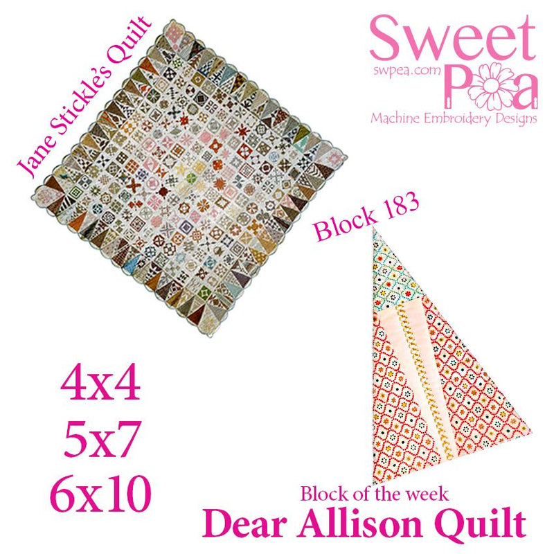 Dear Allison quilt block 182 and BONUS border block 183 in the 4x4 5x5 6x6 - Sweet Pea Australia In the hoop machine embroidery designs. in the hoop project, in the hoop embroidery designs, craft in the hoop project, diy in the hoop project, diy craft in the hoop project, in the hoop embroidery patterns, design in the hoop patterns, embroidery designs for in the hoop embroidery projects, best in the hoop machine embroidery designs perfect for all hoops and embroidery machines