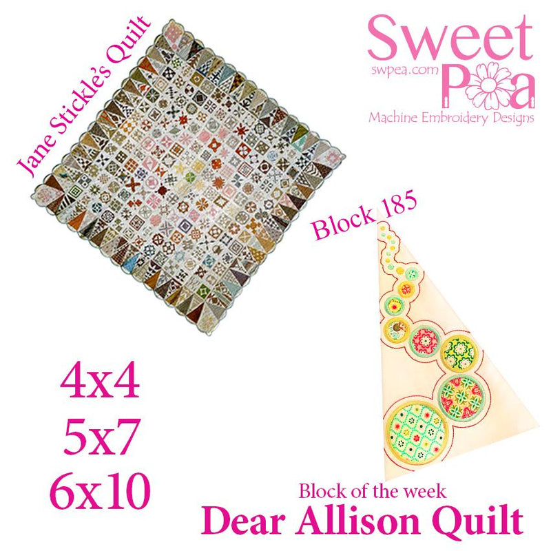 Dear Allison quilt block 184 and BONUS border block 185 in the 4x4 5x5 6x6 - Sweet Pea Australia In the hoop machine embroidery designs. in the hoop project, in the hoop embroidery designs, craft in the hoop project, diy in the hoop project, diy craft in the hoop project, in the hoop embroidery patterns, design in the hoop patterns, embroidery designs for in the hoop embroidery projects, best in the hoop machine embroidery designs perfect for all hoops and embroidery machines