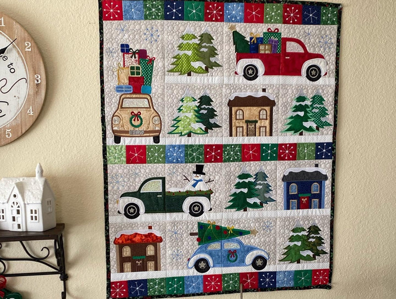Driving Home For Christmas Quilt 4x4 5x5 6x6 7x7 In the hoop machine embroidery designs