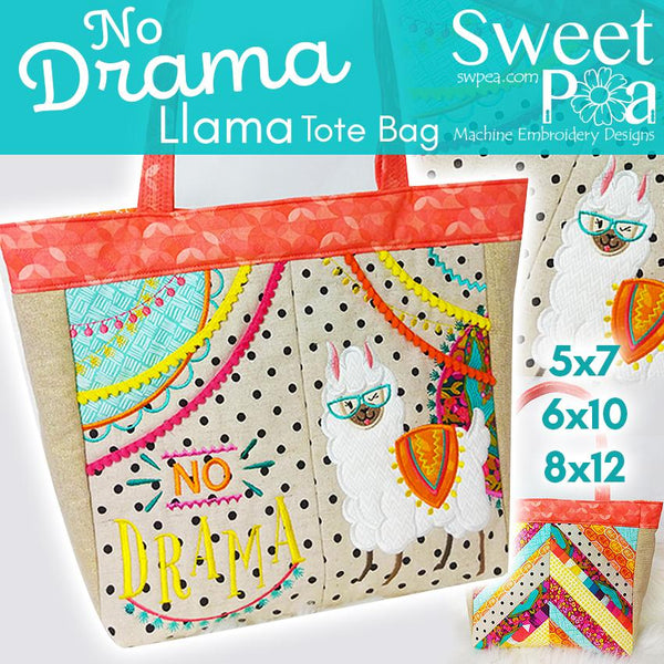 No Drama Llama Tote Bag 5x7 6x10 8x12 - Sweet Pea Australia In the hoop machine embroidery designs. in the hoop project, in the hoop embroidery designs, craft in the hoop project, diy in the hoop project, diy craft in the hoop project, in the hoop embroidery patterns, design in the hoop patterns, embroidery designs for in the hoop embroidery projects, best in the hoop machine embroidery designs perfect for all hoops and embroidery machines