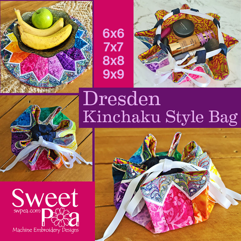Dresden Kinchaku Style Bag 6x6 7x7 8x8 9x9 - Sweet Pea Australia In the hoop machine embroidery designs. in the hoop project, in the hoop embroidery designs, craft in the hoop project, diy in the hoop project, diy craft in the hoop project, in the hoop embroidery patterns, design in the hoop patterns, embroidery designs for in the hoop embroidery projects, best in the hoop machine embroidery designs perfect for all hoops and embroidery machines