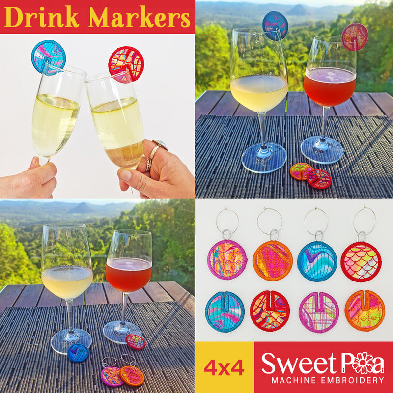 Drink Markers 4x4 - Sweet Pea Australia In the hoop machine embroidery designs. in the hoop project, in the hoop embroidery designs, craft in the hoop project, diy in the hoop project, diy craft in the hoop project, in the hoop embroidery patterns, design in the hoop patterns, embroidery designs for in the hoop embroidery projects, best in the hoop machine embroidery designs perfect for all hoops and embroidery machines