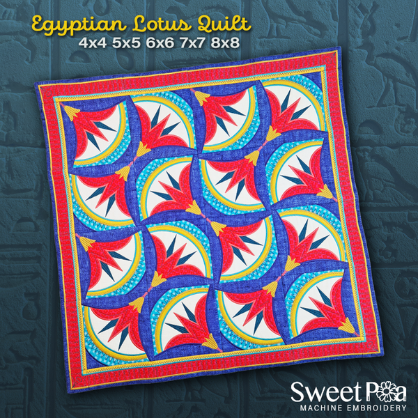 Egyptian Lotus Quilt 4x4 5x5 6x6 7x7 8x8 - Sweet Pea Australia In the hoop machine embroidery designs. in the hoop project, in the hoop embroidery designs, craft in the hoop project, diy in the hoop project, diy craft in the hoop project, in the hoop embroidery patterns, design in the hoop patterns, embroidery designs for in the hoop embroidery projects, best in the hoop machine embroidery designs perfect for all hoops and embroidery machines