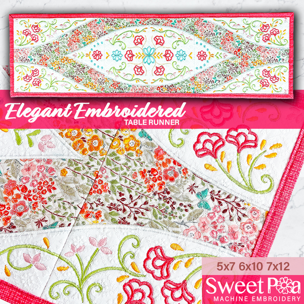 Elegant Embroidered Table Runner 5x7 6x10 7x12 In the hoop machine embroidery designs