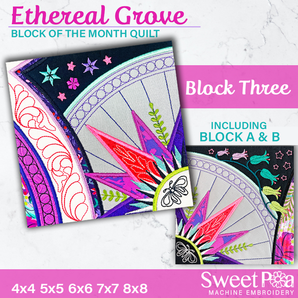 BOM Ethereal Grove Quilt - Block 3 In the hoop machine embroidery designs