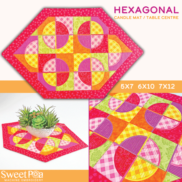Hexagonal Candle Mat / Table Centre 5x7 6x10 7x12 - Sweet Pea Australia In the hoop machine embroidery designs. in the hoop project, in the hoop embroidery designs, craft in the hoop project, diy in the hoop project, diy craft in the hoop project, in the hoop embroidery patterns, design in the hoop patterns, embroidery designs for in the hoop embroidery projects, best in the hoop machine embroidery designs perfect for all hoops and embroidery machines