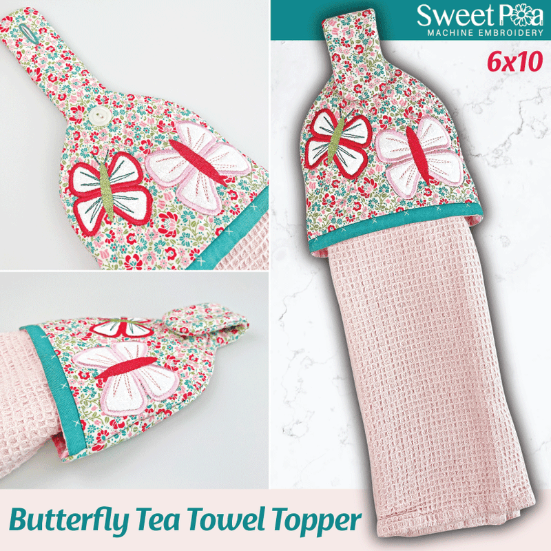 Butterfly tea towel topper 6x10 - Sweet Pea Australia In the hoop machine embroidery designs. in the hoop project, in the hoop embroidery designs, craft in the hoop project, diy in the hoop project, diy craft in the hoop project, in the hoop embroidery patterns, design in the hoop patterns, embroidery designs for in the hoop embroidery projects, best in the hoop machine embroidery designs perfect for all hoops and embroidery machines