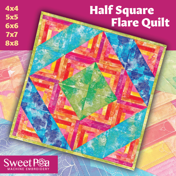 Half Square Flare Quilt 4x4 5x5 6x6 7x7 8x8 - Sweet Pea Australia In the hoop machine embroidery designs. in the hoop project, in the hoop embroidery designs, craft in the hoop project, diy in the hoop project, diy craft in the hoop project, in the hoop embroidery patterns, design in the hoop patterns, embroidery designs for in the hoop embroidery projects, best in the hoop machine embroidery designs perfect for all hoops and embroidery machines