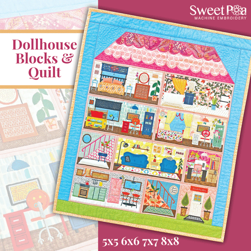 Dollhouse Blocks & Quilt 5x5 6x6 7x7 8x8 - Sweet Pea Australia In the hoop machine embroidery designs. in the hoop project, in the hoop embroidery designs, craft in the hoop project, diy in the hoop project, diy craft in the hoop project, in the hoop embroidery patterns, design in the hoop patterns, embroidery designs for in the hoop embroidery projects, best in the hoop machine embroidery designs perfect for all hoops and embroidery machines