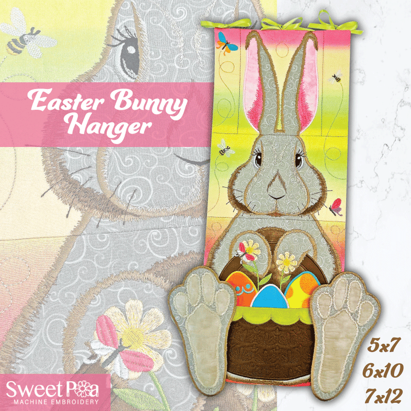 Easter Bunny Hanger 5x7 6x10 7x12 - Sweet Pea Australia In the hoop machine embroidery designs. in the hoop project, in the hoop embroidery designs, craft in the hoop project, diy in the hoop project, diy craft in the hoop project, in the hoop embroidery patterns, design in the hoop patterns, embroidery designs for in the hoop embroidery projects, best in the hoop machine embroidery designs perfect for all hoops and embroidery machines