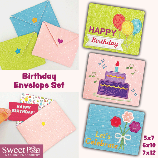 Birthday Envelope Set 5x7 6x10 7x12 - Sweet Pea Australia In the hoop machine embroidery designs. in the hoop project, in the hoop embroidery designs, craft in the hoop project, diy in the hoop project, diy craft in the hoop project, in the hoop embroidery patterns, design in the hoop patterns, embroidery designs for in the hoop embroidery projects, best in the hoop machine embroidery designs perfect for all hoops and embroidery machines