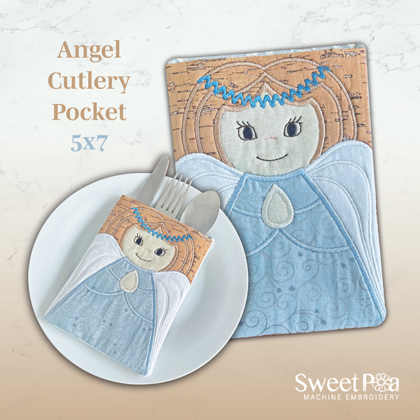 Angel Cutlery Pocket 5x7 - Sweet Pea Australia In the hoop machine embroidery designs. in the hoop project, in the hoop embroidery designs, craft in the hoop project, diy in the hoop project, diy craft in the hoop project, in the hoop embroidery patterns, design in the hoop patterns, embroidery designs for in the hoop embroidery projects, best in the hoop machine embroidery designs perfect for all hoops and embroidery machines