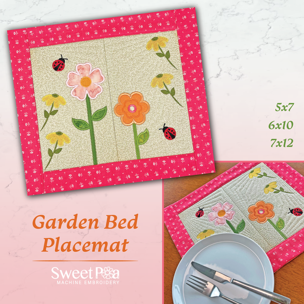 Garden Bed Placemat 5x7 6x10 7x12 - Sweet Pea Australia In the hoop machine embroidery designs. in the hoop project, in the hoop embroidery designs, craft in the hoop project, diy in the hoop project, diy craft in the hoop project, in the hoop embroidery patterns, design in the hoop patterns, embroidery designs for in the hoop embroidery projects, best in the hoop machine embroidery designs perfect for all hoops and embroidery machines