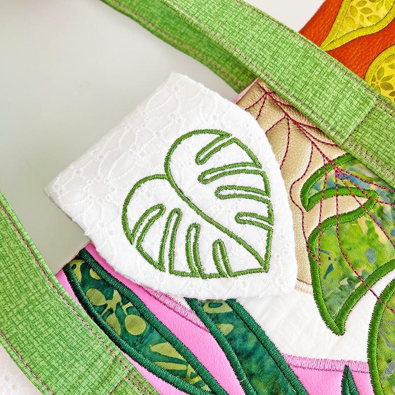Tropical Leaves Bag 5x7 6x10 7x12 In the hoop machine embroidery designs