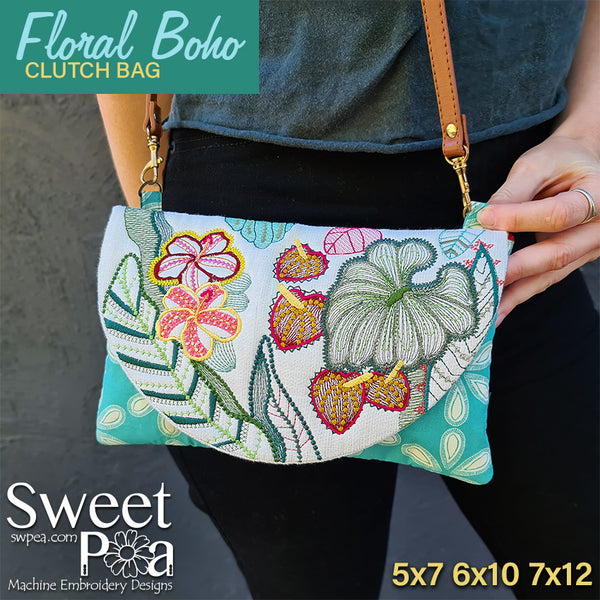 Floral Boho Clutch Bag 5x7 6x10 7x12 - Sweet Pea Australia In the hoop machine embroidery designs. in the hoop project, in the hoop embroidery designs, craft in the hoop project, diy in the hoop project, diy craft in the hoop project, in the hoop embroidery patterns, design in the hoop patterns, embroidery designs for in the hoop embroidery projects, best in the hoop machine embroidery designs perfect for all hoops and embroidery machines