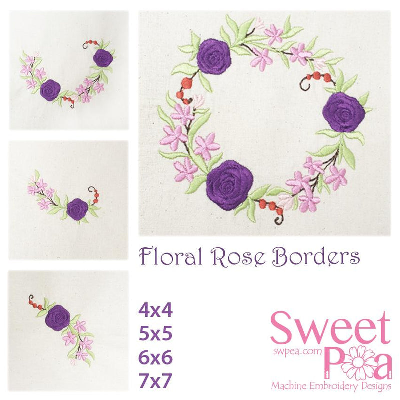 Floral Rose Borders 4x4 5x5 6x6 and 7x7 - Sweet Pea Australia In the hoop machine embroidery designs. in the hoop project, in the hoop embroidery designs, craft in the hoop project, diy in the hoop project, diy craft in the hoop project, in the hoop embroidery patterns, design in the hoop patterns, embroidery designs for in the hoop embroidery projects, best in the hoop machine embroidery designs perfect for all hoops and embroidery machines