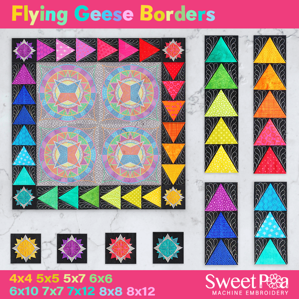 Flying Geese Borders 4x4 5x5 6x6 6x10 7x7 7x12 8x8 8x12 In the hoop machine embroidery designs
