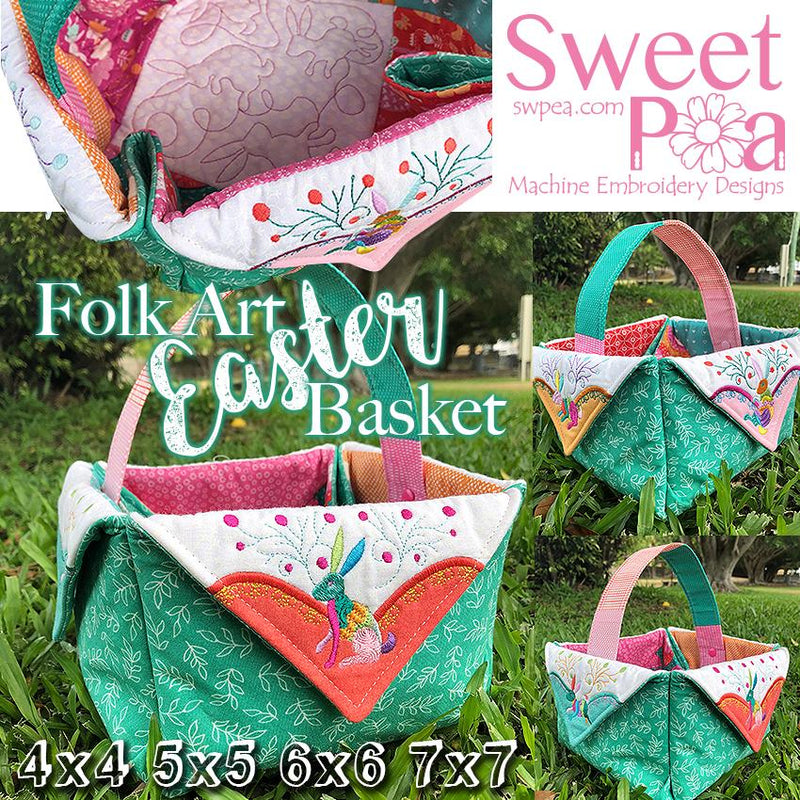 Folk Art Easter Basket 4x4 5x5 6x6 7x7 - Sweet Pea Australia In the hoop machine embroidery designs. in the hoop project, in the hoop embroidery designs, craft in the hoop project, diy in the hoop project, diy craft in the hoop project, in the hoop embroidery patterns, design in the hoop patterns, embroidery designs for in the hoop embroidery projects, best in the hoop machine embroidery designs perfect for all hoops and embroidery machines