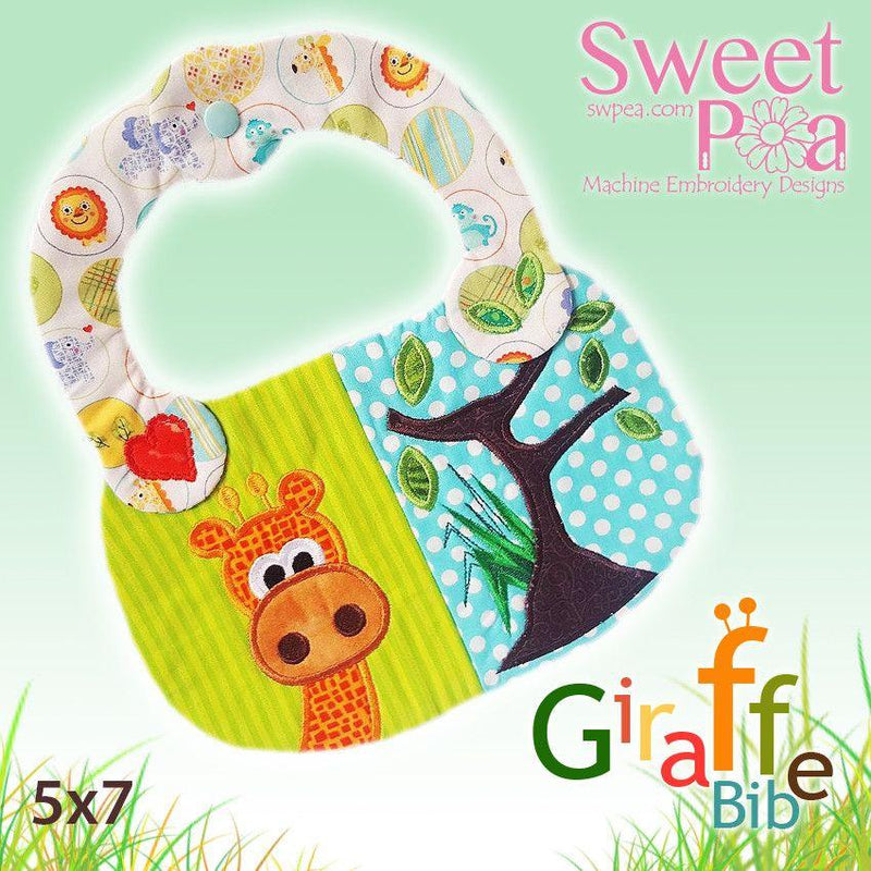Giraffe Baby Bib ITH in the Hoop 5x7 - Sweet Pea Australia In the hoop machine embroidery designs. in the hoop project, in the hoop embroidery designs, craft in the hoop project, diy in the hoop project, diy craft in the hoop project, in the hoop embroidery patterns, design in the hoop patterns, embroidery designs for in the hoop embroidery projects, best in the hoop machine embroidery designs perfect for all hoops and embroidery machines