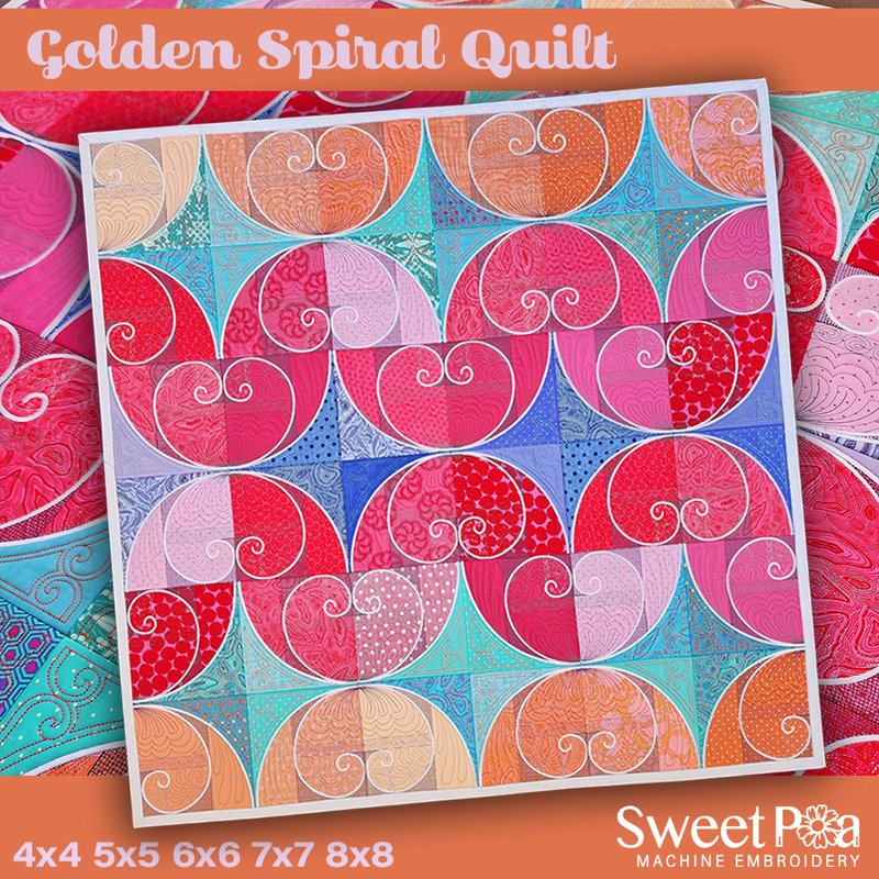 Golden Spiral Quilt 4x4 5x5 6x6 7x7 8x8 - Sweet Pea Australia In the hoop machine embroidery designs. in the hoop project, in the hoop embroidery designs, craft in the hoop project, diy in the hoop project, diy craft in the hoop project, in the hoop embroidery patterns, design in the hoop patterns, embroidery designs for in the hoop embroidery projects, best in the hoop machine embroidery designs perfect for all hoops and embroidery machines