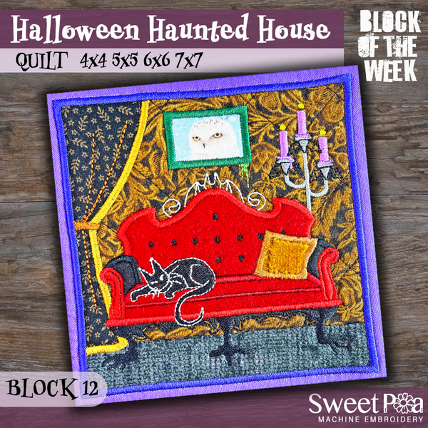 BOW Halloween Haunted House Quilt - Block 12 In the hoop machine embroidery designs