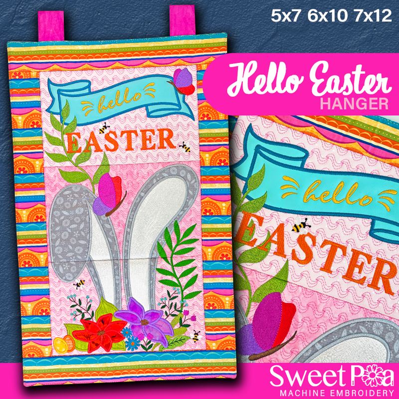 Hello Easter Hanger 5x7 6x10 7x12 In the hoop machine embroidery designs