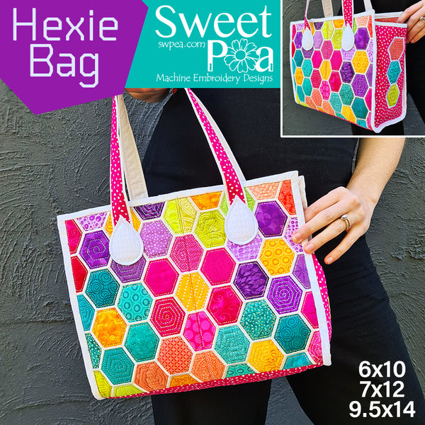 Hexie Bag 6x10 7x12 9.5x14 - Sweet Pea Australia In the hoop machine embroidery designs. in the hoop project, in the hoop embroidery designs, craft in the hoop project, diy in the hoop project, diy craft in the hoop project, in the hoop embroidery patterns, design in the hoop patterns, embroidery designs for in the hoop embroidery projects, best in the hoop machine embroidery designs perfect for all hoops and embroidery machines