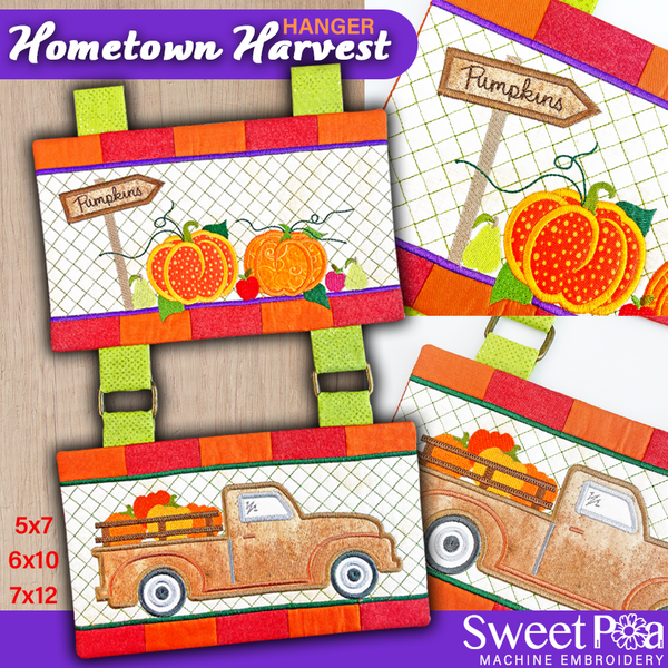 Hometown Harvest Hanger 5x7 6x10 7x12 In the hoop machine embroidery designs