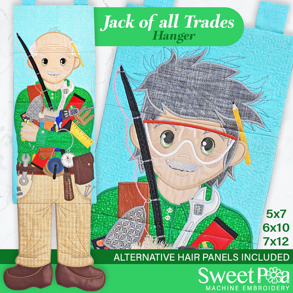 Jack of All Trades Hanger 5x7 6x10 7x12 In the hoop machine embroidery designs