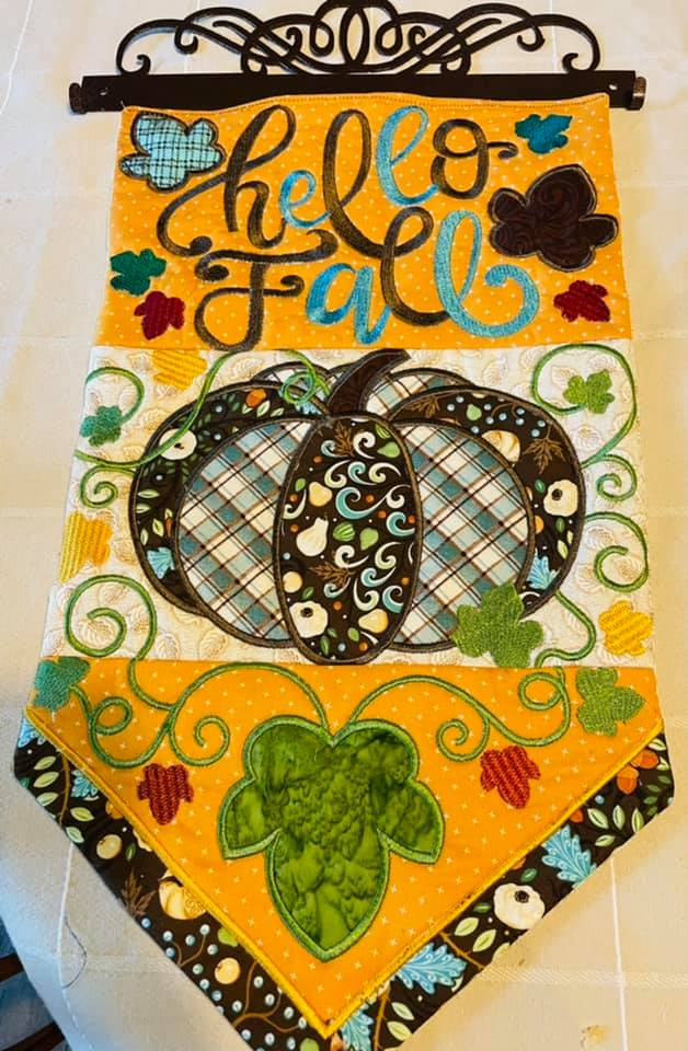 Hello Fall/Autumn Flag 5x7 6x10 7x12 In the hoop machine embroidery designs